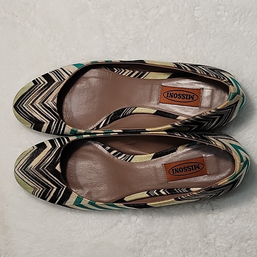 Missoni Chevron Ballet Flats Black / Green Size 39.5/ 9. - Picture 6 of 16